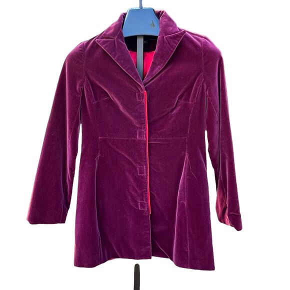 Vintage Jussara Womens Cotton Burgundy Crushed Velvet Lined Blazer Sz 4 - Picture 1 of 5